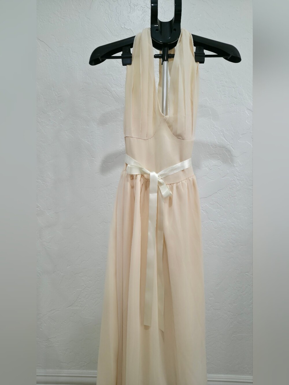 Girls' Cream Chiffon Halter Dress with Satin Tie